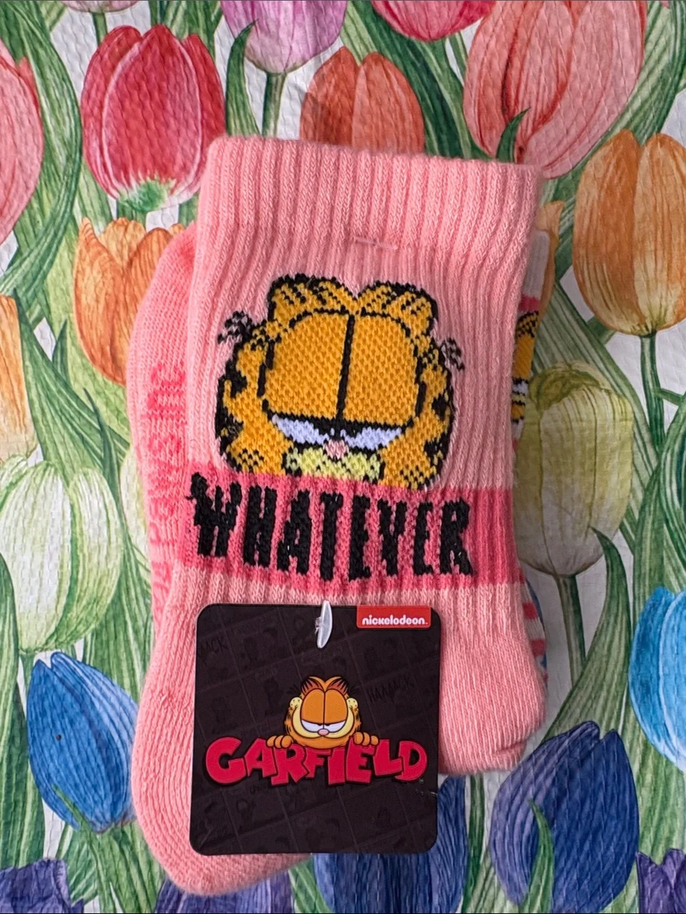 Nickelodeon Pink Orange Gradient Garfield Crew Socks